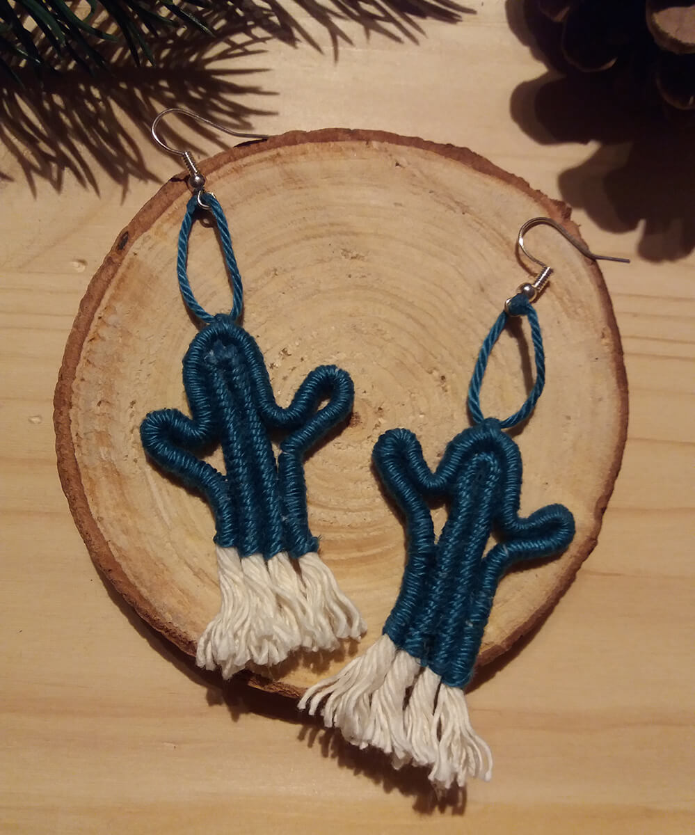 Macramé – náušnice kaktus - Obrázek 3